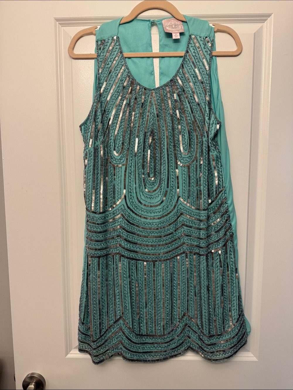 Romeo & Juliet Couture Teal Beaded Sleeveless Dress